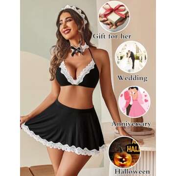 Avidlove French Maid Lingerie Women's Exotic Costumes Role Playing Lingerie Schoolgirl Lingerie Black Medium