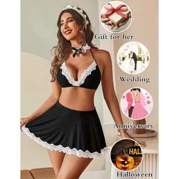 Avidlove French Maid Lingerie Women's Exotic Costumes Role Playing Lingerie Schoolgirl Lingerie Black Medium