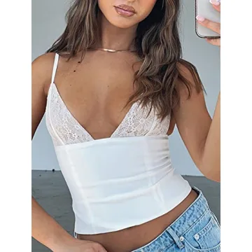 Annystore Y2K Womens Sexy Lace Crop Tank Top