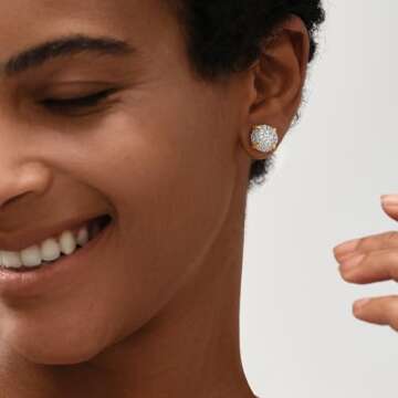 Gold Cubic Zirconia Earrings Studs for Women 18k Gold Tiny Round CZ Earrings Hypoallergenic Handmade...