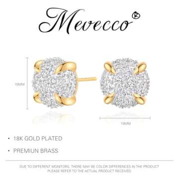 Gold Cubic Zirconia Earrings Studs for Women 18k Gold Tiny Round CZ Earrings Hypoallergenic Handmade Earrings Studs Everyday Wear
