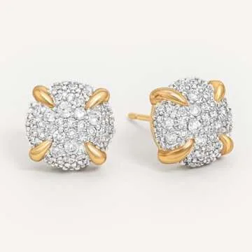 Gold Cubic Zirconia Earrings Studs for Women 18k Gold Tiny Round CZ Earrings Hypoallergenic Handmade Earrings Studs Everyday Wear