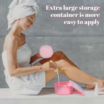 Extra Soft Powder Puff, 6" x 3" Large Body Powder Applicator, Dusting Powder Puffs with Loose Powder Container for Women (Pink)