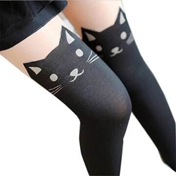 JCSMARTEC Cute Pantyhose Stockings,Cartoon Animal Cat Printing Semi Sheer Cosplay High Waist Socks Tights Legging (Cute Cat - 01)