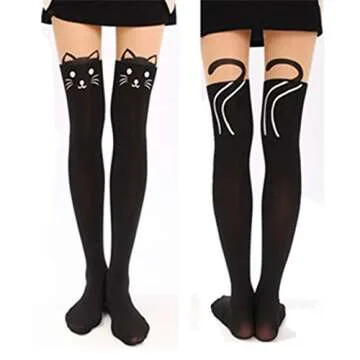 JCSMARTEC Cute Pantyhose Stockings,Cartoon Animal Cat Printing Semi Sheer Cosplay High Waist Socks Tights Legging (Cute Cat - 01)