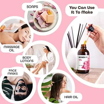 Premium Nature Rosehip Oil For Face for Women, Rosehip Seed Pure Cold Pressed Unrefined For Hair and Nails Skin Care Moisturizer, Rose Hips Face Oils and Serums 4oz