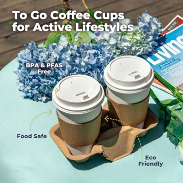 Fit Meal Prep 50 Pack 12 oz Disposable Coffee Cups with Lids, Sleeves, Leak-Proof To Go Coffee Cups with Lids, Durable Hot Paper Cups for Home, Office, Party, Business