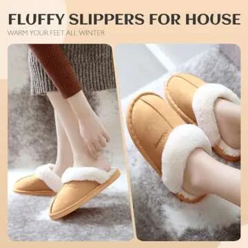 SOSUSHOE Womens Slippers Fuzzy Slippers Cozy Memory Foam House Slippers for womens Cozy Furry Fluffy Slippers Warm Comfy Non-slip Indoor Outdoor Slippers for Women and Girls,Light Brown
