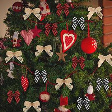 150 Pcs Christmas Checkered Natural Mini Bow Tiny Twist Tie Bow Handmade Craft Ribbon Bow Hair Small Bow Buffalo Plaid Bow Craft Supply for DIY Sewing Party Decor (Plaid Black white, Red Black, Beige)