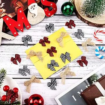 150 Pcs Christmas Checkered Natural Mini Bow Tiny Twist Tie Bow Handmade Craft Ribbon Bow Hair Small Bow Buffalo Plaid Bow Craft Supply for DIY Sewing Party Decor (Plaid Black white, Red Black, Beige)
