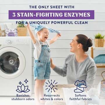 Cleancult Laundry Detergent Sheets - Resealable Box - 3 Stain Fighting Enzymes - Wild Lavender - 60 Loads - Free of Harsh Chemicals - No Mess - No Plastic Waste