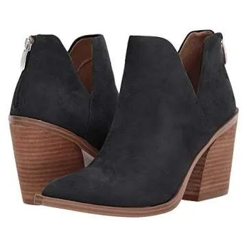 Kathemoi Womens Ankle Boots Slip on Cutout Pointed Toe Leopard Chunky Stacked Mid Heel Booties