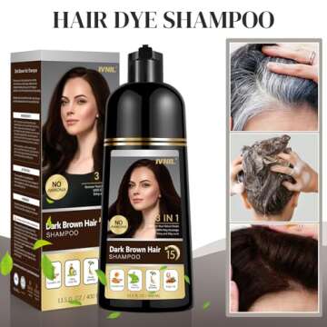 Ivnil Dark Brown Hair Dye Shampoo 3 in 1 Hair Color Shampoo for Gray Coverage Herbal Semi Permanent ...