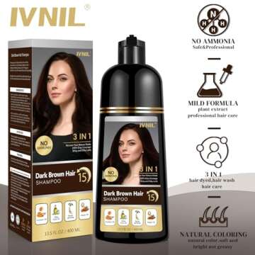 Ivnil Dark Brown Hair Dye Shampoo 3 in 1 Hair Color Shampoo for Gray Coverage Herbal Semi Permanent Champu Para Canas Con Tinte for Women and Men - Instant Result