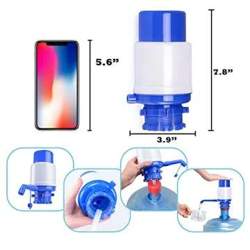 Water Bottles Pump Blue Manual Hand Pressure Drinking Fountain Pressure Pump Water Press Pump with an Extra Short Tube and Cap Fits Most 5 Gallon Water Dispenser