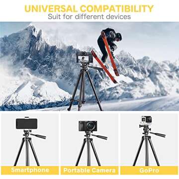 Phone Tripod, 50-inch Extendable and Lightweight Aluminum Tripod Stand with Phone Clip, Portable Travel Tripod for Photography, Video Recording, Vlogging, and More