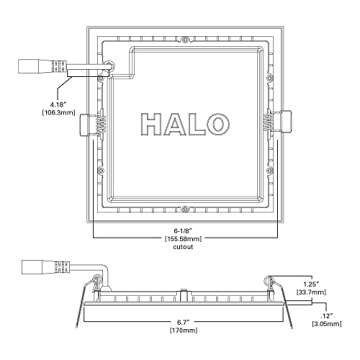 HALO HLB 6 Inch Square Canless Ultra-Thin Recessed Lighting LED Wafer Light for Ceiling and Shower 975 Lumens 5 Color Temperatures Wet Rated UL & FCC Certified Energy Star for Residential dimmers