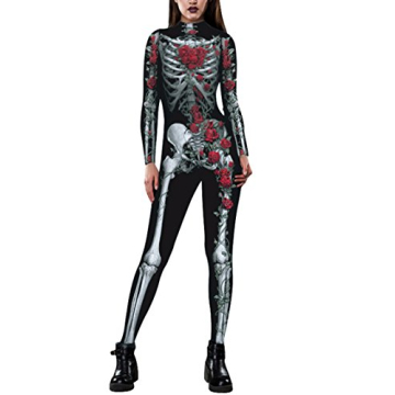 Pink Queen Womens Halloween Skeleton Print Cosplay Outfit Costume Jumpsuit