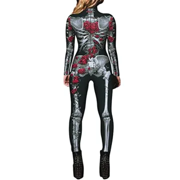 Stylish Skeleton Print Halloween Costume Jumpsuit for Women