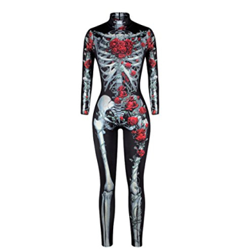 Stylish Skeleton Print Halloween Costume Jumpsuit for Women