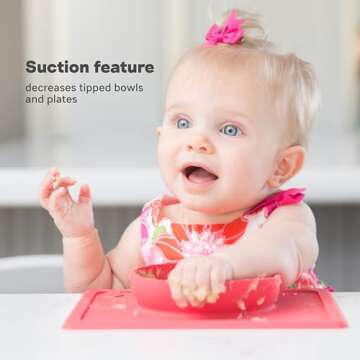 ezpz Mini Bowl for 12 Months+ (Coral) - 100% Silicone Suction Bowl with Built-in Placemat for Toddlers - Comes with a Reusable Travel Bag