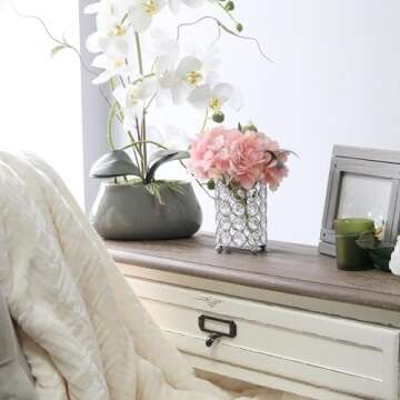 Elegant Designs HG1001-CHR Elipse Crystal Decorative Flower Vase, Candle Holder, Wedding Centerpiece, Makeup Brush or Pen Organizer Cup, 5 Inch, Chrome