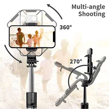 Selfie Stick with Fill Light, 104cm Extendable Selfie Stick Tripod with Wireless Remote, 3 Light Modes, 6 Brightness Levels, Compatible with iPhone 14/13/12/11, Samsung Galaxy, Google, Huawei, etc