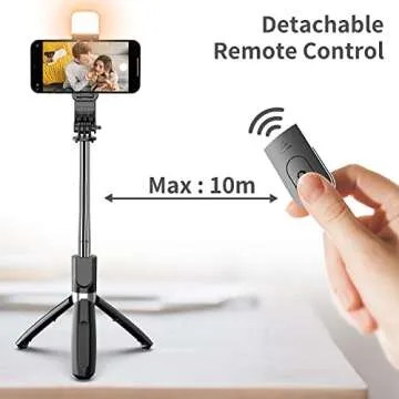 Selfie Stick with Fill Light, 104cm Extendable Selfie Stick Tripod with Wireless Remote, 3 Light Modes, 6 Brightness Levels, Compatible with iPhone 14/13/12/11, Samsung Galaxy, Google, Huawei, etc
