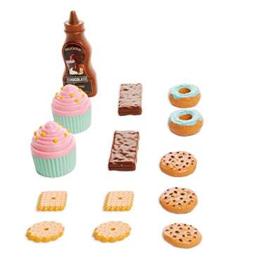 Toy Chef 16-Piece Pretend Food Play Set for Children - Donuts, Cupcakes, Cookies, Baking Accessories, Fake Desserts for Kids Kitchen and Bakery, 3+