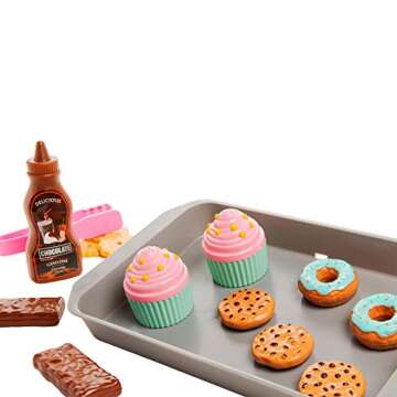 Toy Chef 16-Piece Pretend Food Play Set for Children - Donuts, Cupcakes, Cookies, Baking Accessories, Fake Desserts for Kids Kitchen and Bakery, 3+