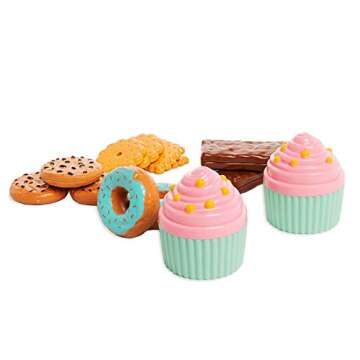 Toy Chef 16-Piece Pretend Food Play Set for Children - Donuts, Cupcakes, Cookies, Baking Accessories, Fake Desserts for Kids Kitchen and Bakery, 3+