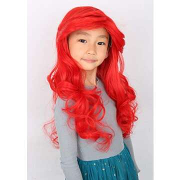 Topcosplay Kid Girls Wig Red Long Wavy Child Wig Halloween Costume Princess Cosplay Wigs