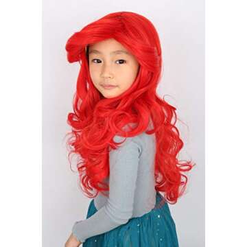 Topcosplay Kid Girls Wig Red Long Wavy Child Wig Halloween Costume Princess Cosplay Wigs