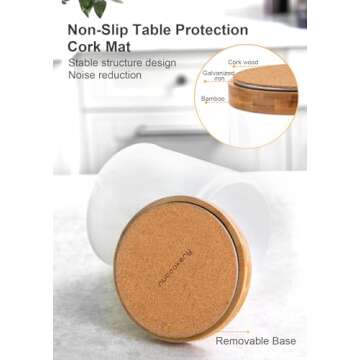 Nucookery 360° Rotating Utensil Holder, 7.2" Large Utensil Crock, White Ceramic Cooking Utensil Organizer with Countertop-Protection Cork Bottom for Farmhouse Kitchen Decor Christmas Gift (White)