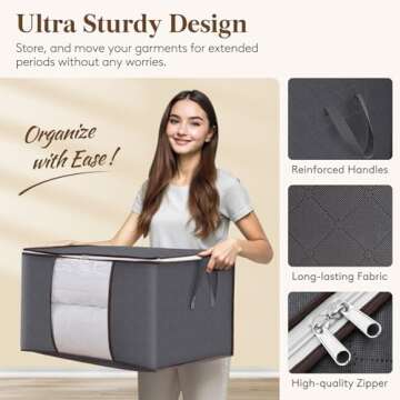 Lifewit 6 Pack Clothes Storage, Foldable Storage and Organization, Storage Bins with Lids, Blanket Storage with Clear Window, Closet Storage with Reinforced Handles for Clothing, Bedding, Gray