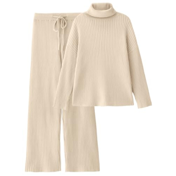 LILLUSORY Women 2 Piece Outfits Winter Clothes Turleneck Sweater Matching Lounge Sets Wide Leg Pants...