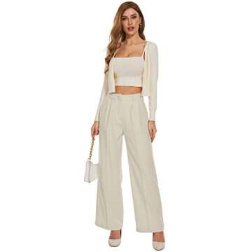 FUNYYZO Women Wide Leg Pants High Elastic Waisted in The Back Business Work Trousers Long Straight Suit Pants