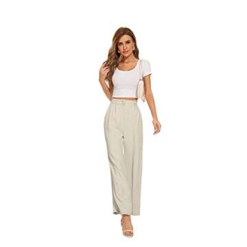 FUNYYZO Women Wide Leg Pants High Elastic Waisted in The Back Business Work Trousers Long Straight Suit Pants