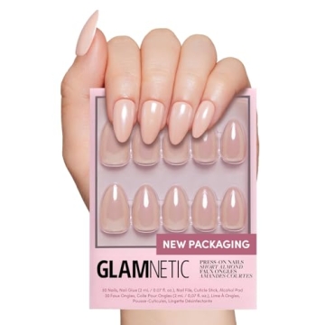 Glamnetic Press On Nails - Los Angeles | Solid Opaque Blush Nude Pink Short Almond Nails in Glazed F...