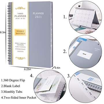 2021 Planner - Jan - Dec 2021, Weekly & Monthly Planner with Flexible Cover, 6.25" x 8.3", Strong Twin - Wire Binding, Round Corner, Improving Your Time Management Skill