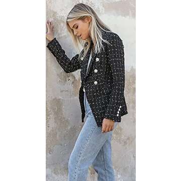 Womens Vintage Check Plaid Long Sleeve Casual Long Jacket Blazer