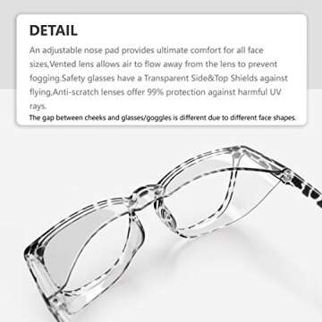 LeonDesigns Safety Glasses Anti-Fog Goggles Z87.1 Blue Light Blocking Anti-Dust UV Protection Glasse...