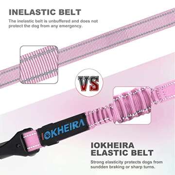 IOKHEIRA Dog Seatbelt, Updated Dog Seat Belt, Adjustable Dog Seatbelt Harness, Reflective Bungee Dog Car Seatbelt with Hook& Buckle, Dog Car Seat Belt with Aviation Aluminum Alloy Swivel Carabiner