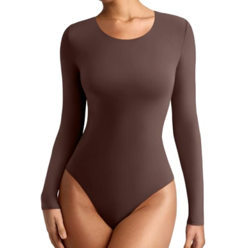 REORIA Women’s Long Sleeve Bodysuit Cocoa - Cozy & Chic Layering Essential!