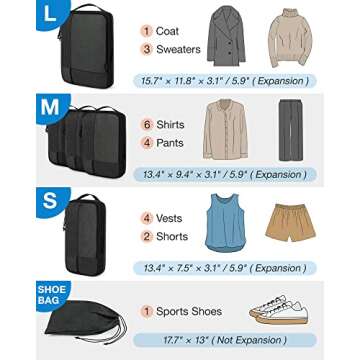 BAGSMART Compression Packing Cubes for Travel, 6 Set Travel Packing Cubes for Carry on Suitcases, Co...