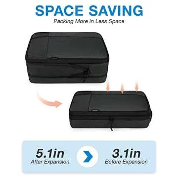 BAGSMART Compression Packing Cubes for Travel, 6 Set Travel Packing Cubes for Carry on Suitcases, Compression Travel Cubes & Suitcase Organizer for Packing with Shoe Bag Black