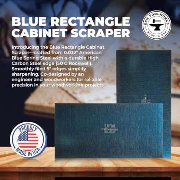 DFM Tool Works Rectangle Card Scraper - Precision Cabinet Multi-use Scraper for Woodworking, Wood Fi...