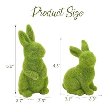 SafeSir 2 PCS Moss Bunny Decorative Figurines Flocked Resin Easter Bunny Decor Green Moss Bunnies fo...