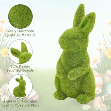 SafeSir 2 PCS Moss Bunny Decorative Figurines Flocked Resin Easter Bunny Decor Green Moss Bunnies for Spring Indoor Table and Bookshelf Decorations Home Rabbit Decorations(Small)