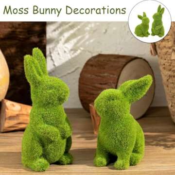 SafeSir 2 PCS Moss Bunny Decorative Figurines Flocked Resin Easter Bunny Decor Green Moss Bunnies for Spring Indoor Table and Bookshelf Decorations Home Rabbit Decorations(Small)